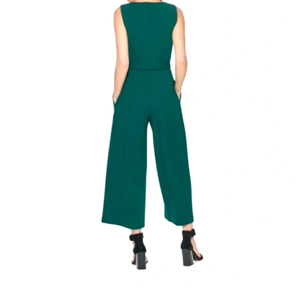 Calvin Klein Sleeveless Wide Leg Jumpsuit | Green, V-Neck, Tie belt, Crepe Sz 14 - Picture 2 of 16